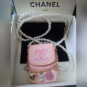 CHANEL Vintage Lipstick Bag /Clutch With Pearl Chain